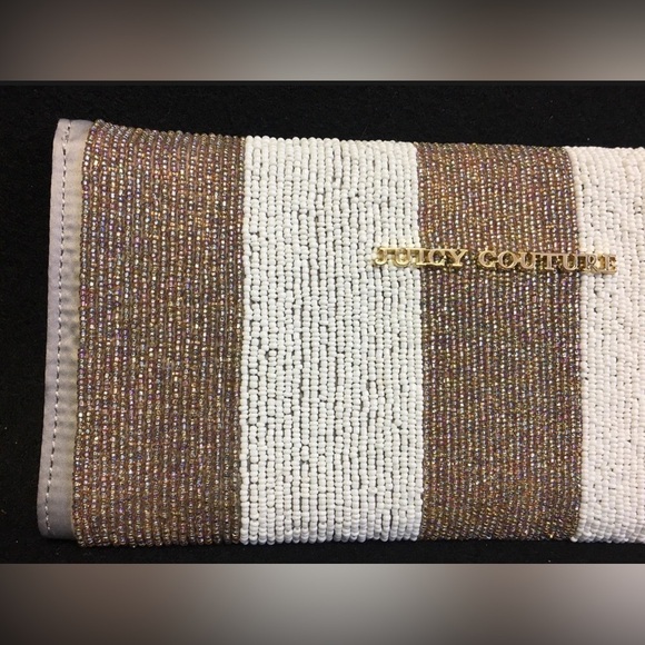 Juicy Couture Bag Beaded Disco Clutch Gold White Purse Glitz Striped Iridescent